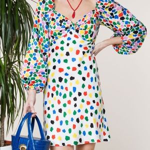 Rixo Micro Tulip Mixed Jewell Neckline Mini Dress